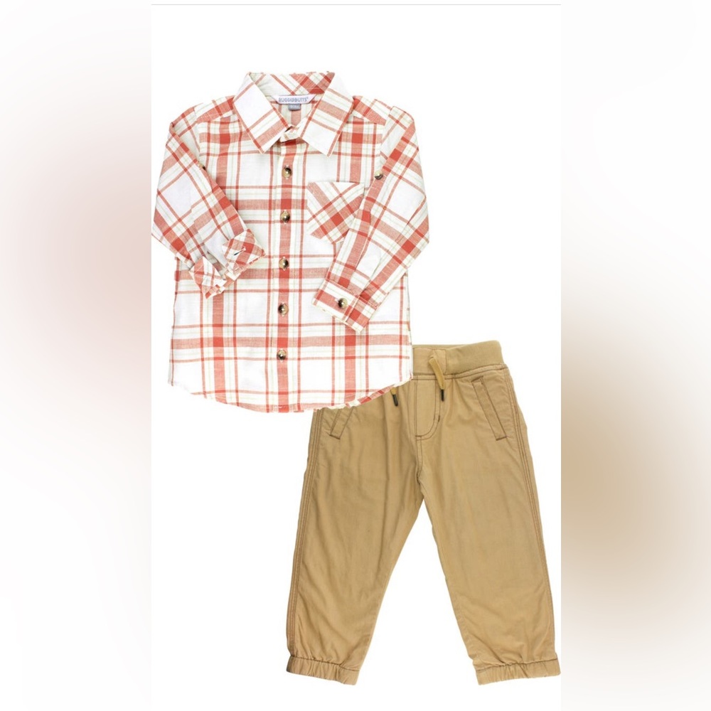 RuggedButts Burnt Sienna Button-up Shirt & Joggers Set